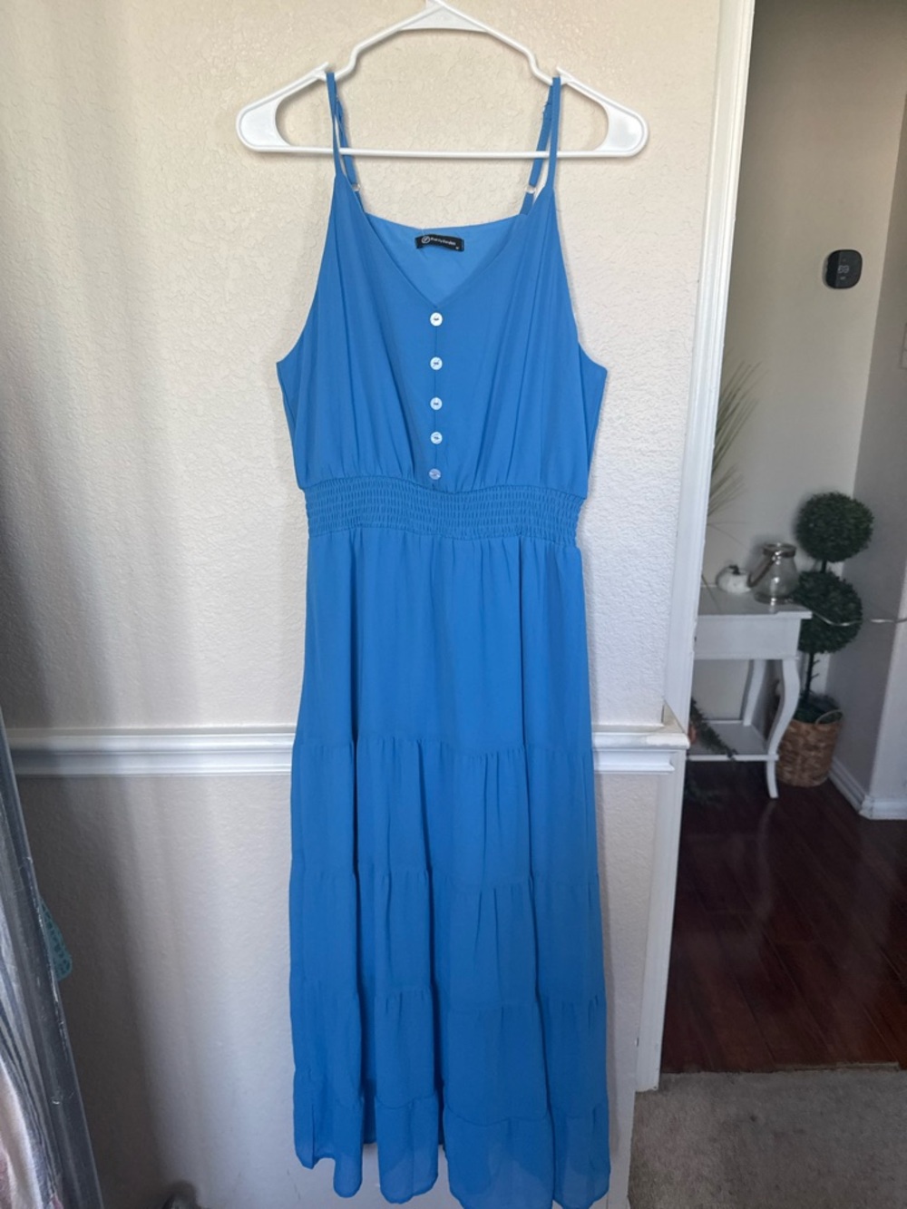 Women’s Blue Button-Front Maxi Dress pretty garden medium - Picture 6 of 11